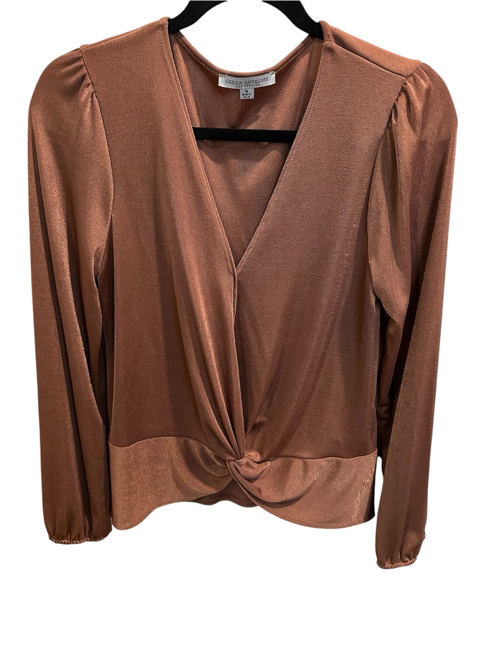 Green Envelope Copper Brown Twist-Front V-Neck Blouse